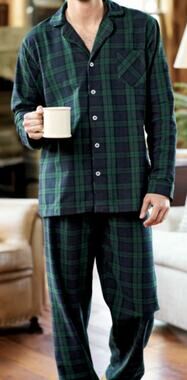 Men's 2X Button-Front Portuguese Cotton Flannel Pajama Set Green Blue Vermont Co